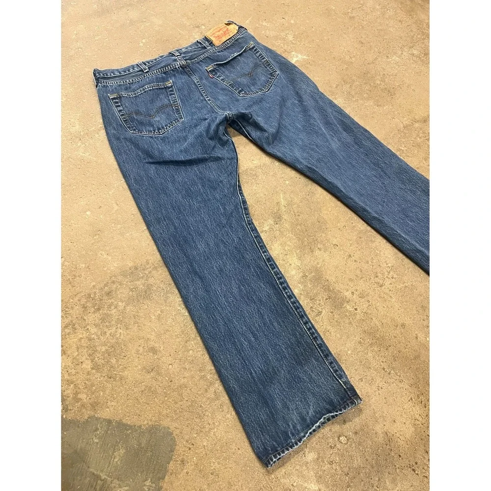 Levi's 501 Original Straight Fit Jeans Mens 38x32 Blue Denim Distressed Mid Rise